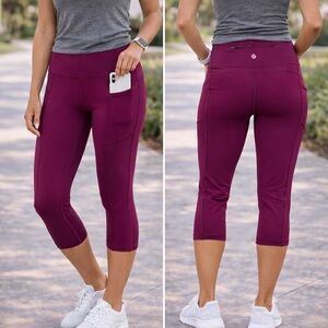Lululemon Crop Leggings Size 6 Magenta Pocket Zip Running Yoga Athletic